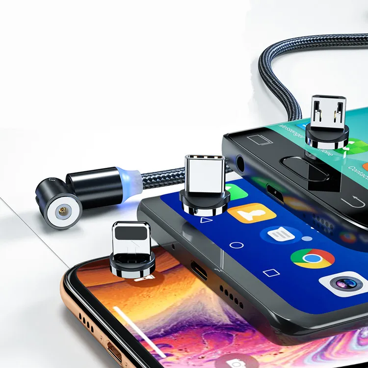 

540 3 In 1 Cell Phone Magnetic charge flowing data led magnetic charging cable usb multi-function cables, Black