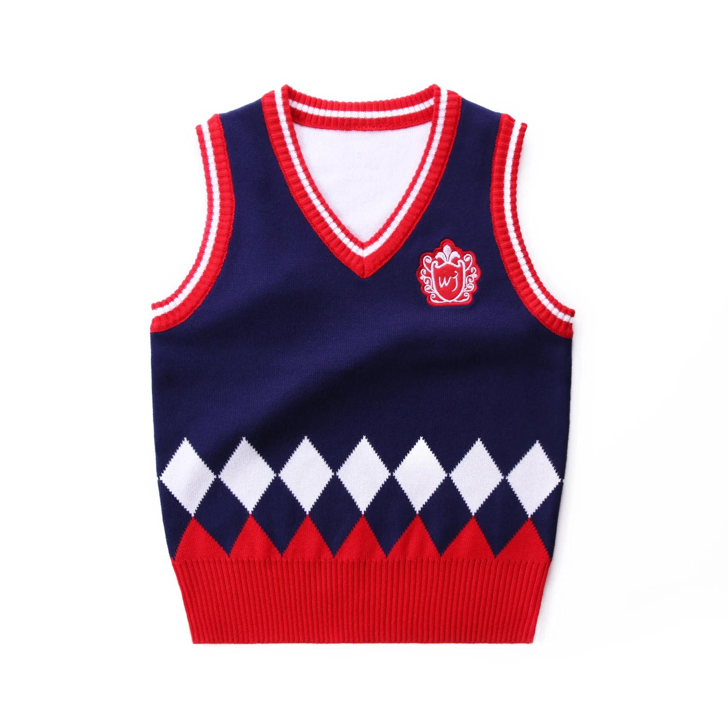 

New kids uniform knitted waistcoat boys casual cotton-padded sweater vest, Dark blue,gray,red,green