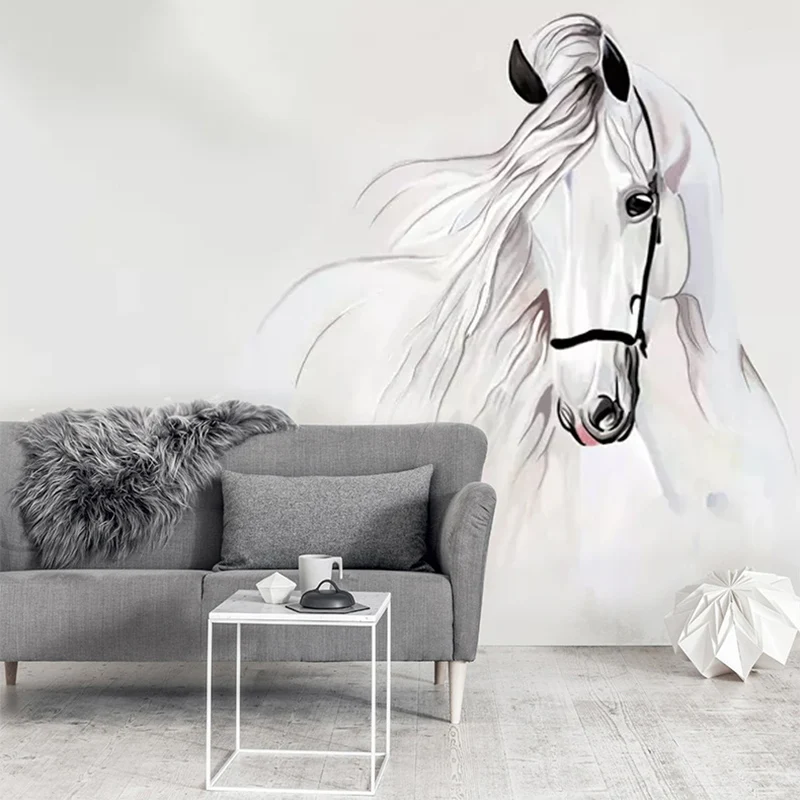 Custom Photo Mural Wallpaper For Bedroom Walls 3d Hand Painted White Horse Abstract Art Wall Painting Living Room Decoration Buy Wall Paper Borders Silver Wallpaper Zebra Wallpaper Product On Alibaba Com