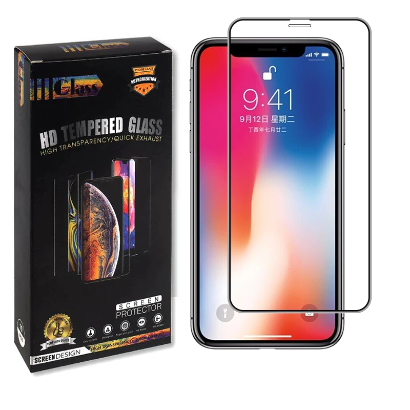 

Wholesale 9H high quality curved full-covered tempered glass screen protector, suitable for iPhone x xs xr xs max, Black white