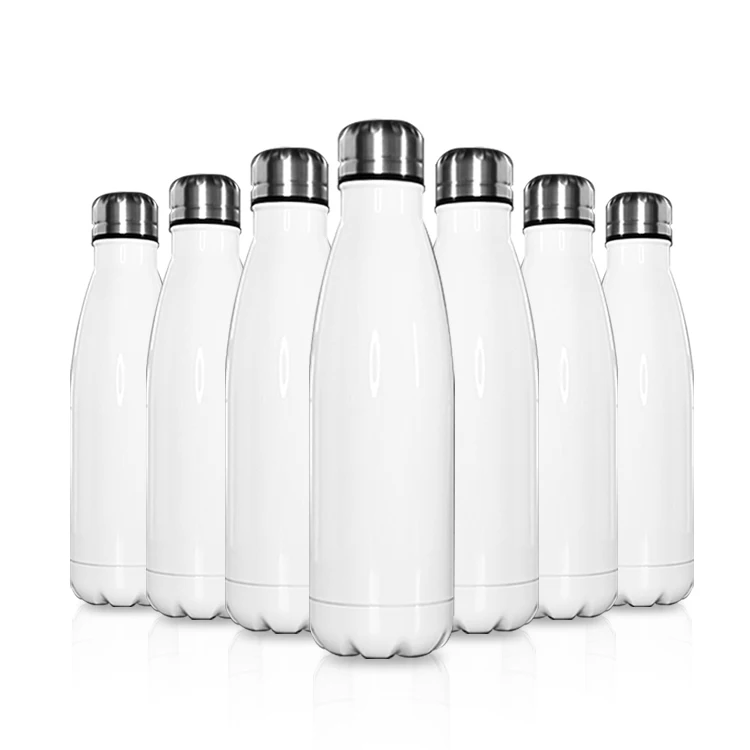 

Wholesale high quality double wall stainless steel sublimation blanks 500ml cola shape fitness water bottle, White