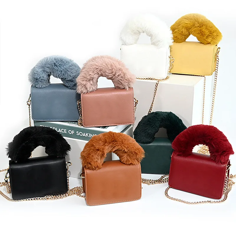 

2021 Hot selling luxury fashion famous designer brands bling furry purses bag and hats set purses and hat set handbags for women, 25colors