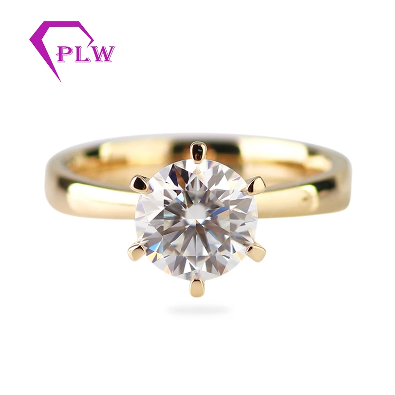 

18k yellow gold classic 6 claws setting with 7.5mm timeless moissanite diamond for ladies, White