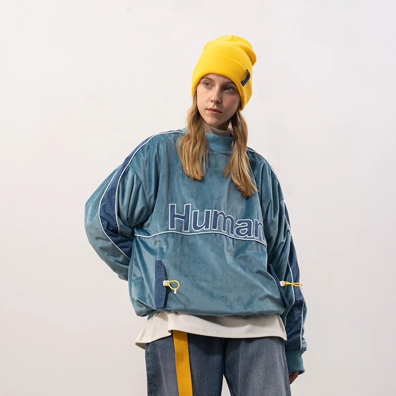 

Oversized hiphop casual cloth stick hoodies men blue sweatshirts comfortable street plain velvet pullover women