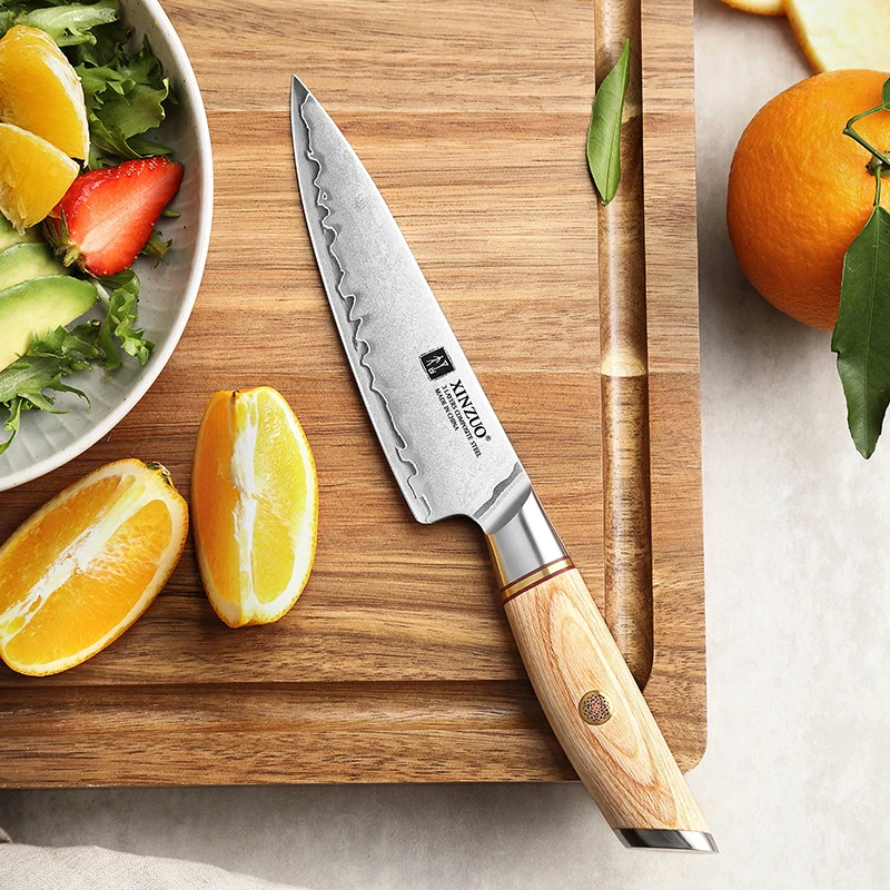 

New Design 3 layers Composite Stainless Steel Kitchen Sharp Utility Knife with Natural Pakka Wood Handle