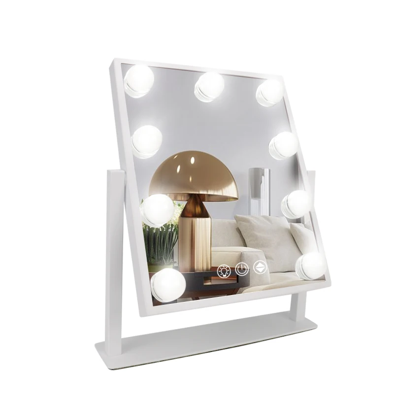 

Amazon Top Seller Hollywood 9 Lamps Led Lighted Bulbs Square Desktop Makeup Mirror Vanity Mirror With Lights, Customized color