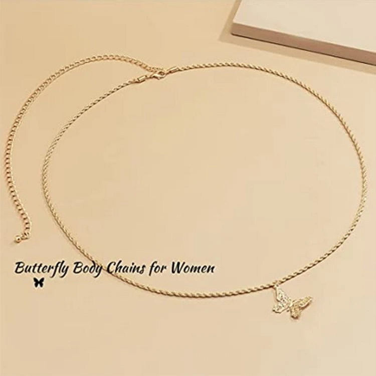 

New Pattern Trendy Tassels Body Chain Fine Lron And Alloy Body Chain Beautiful Butterfly Body Chain For Woman, Silver gold