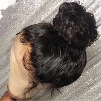 

Pre Plucked Short Curly Black Natural Hairline Virgin Brazilian Human Hair Fake Scalp 13x6 Lace Frontal Wig