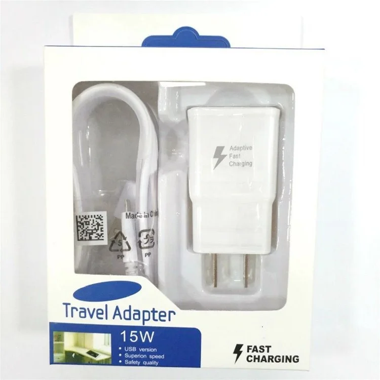 

With Package S6 S8 S10 real quick charge fast charger travel wall usb charger Cable adapter 9V/1.67A for samsung Fast charging, Black white
