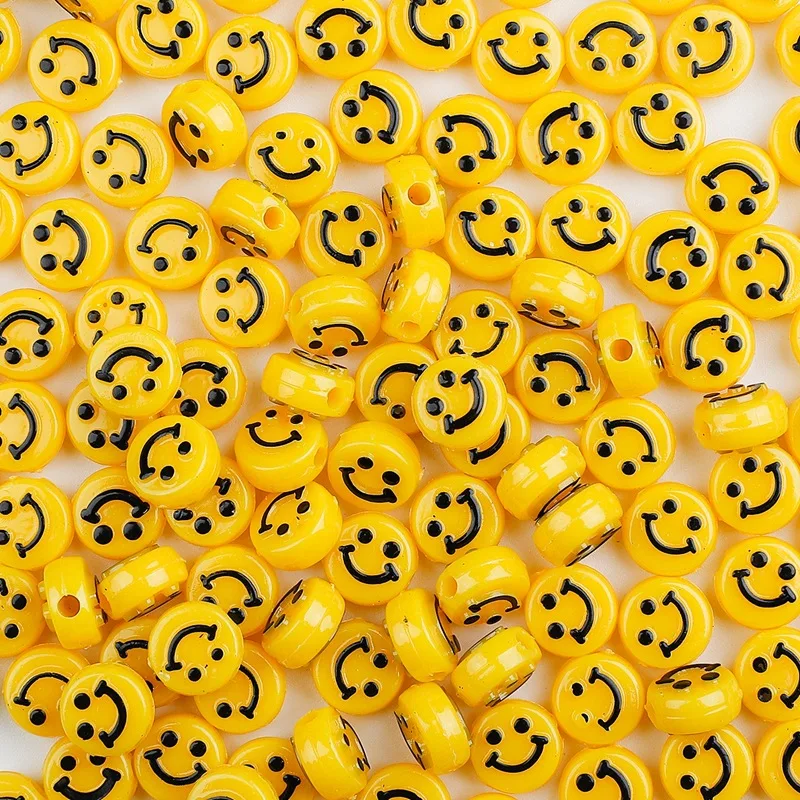 

10mm acrylic yellow smiley face beads diy plastic beads for bracelet jewelry accessories, Mix color