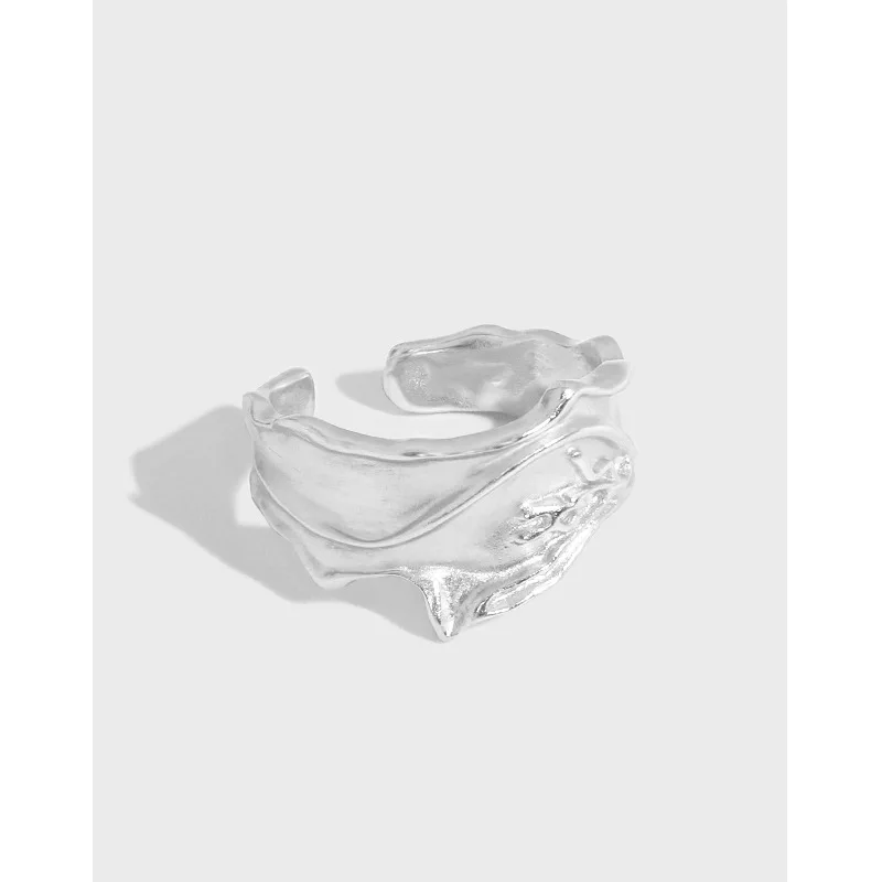 

Ins Niche Design Is Extremely Simple and Versatile Irregular Texture S925 Sterling Silver Opening Ring For Female
