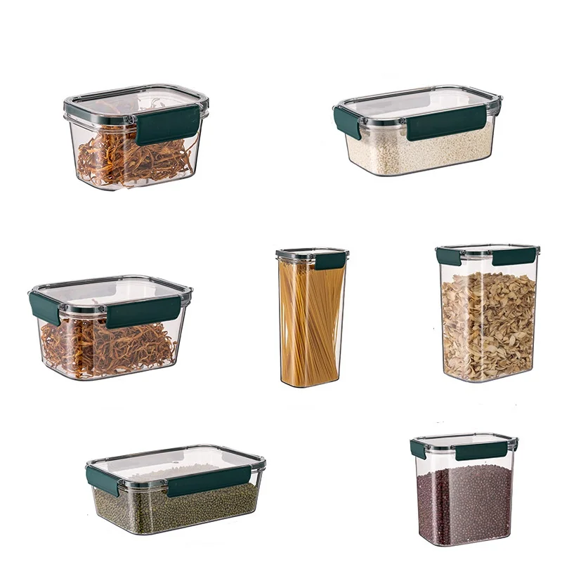 

household Food sealed jar kitchen cereal storage jar snack nut storage box refrigerator crisper airtight lids plastic jar, Yellow/grey/white/dark green
