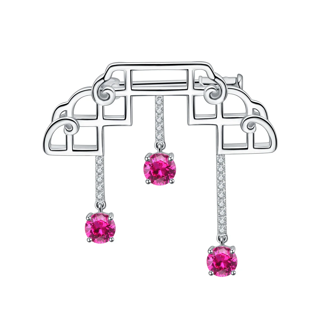

New arrivals luxury 925 Sterling Silver jewelry set for women brooch pin designer red corundum brooches