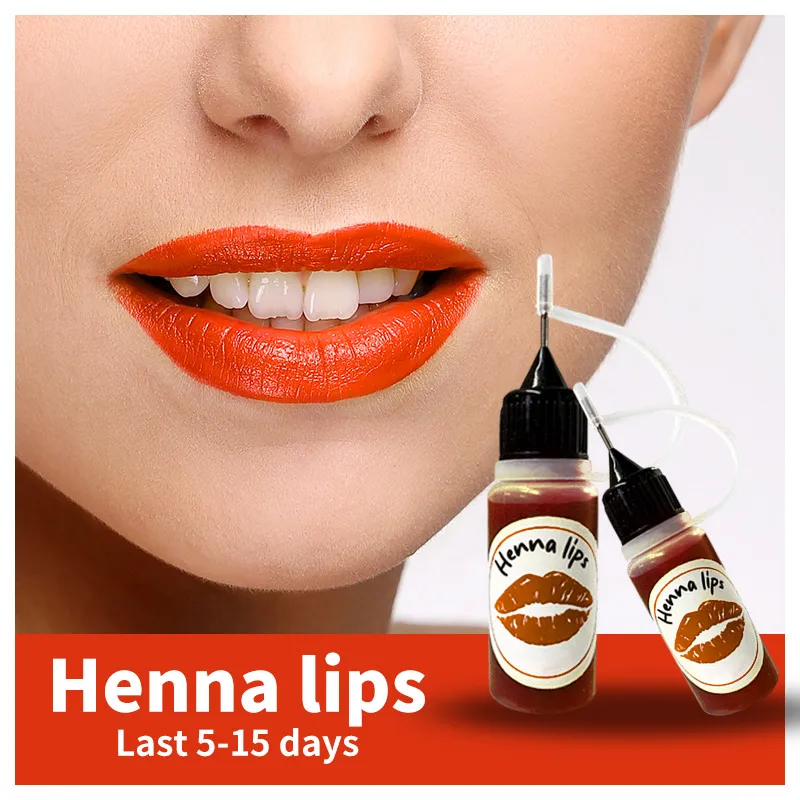 Beauty Salon 10ml Vegan Red Orange pink Dark Red Permanent 5-10 Days Henna Lip Stain Paste Tint Shade Labial Makeup with Label