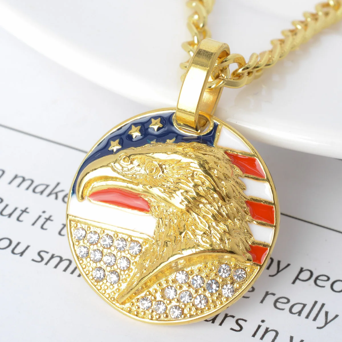 

America custom black people hip hop diamond eagle pendant stainless steel gold diamond men pendant