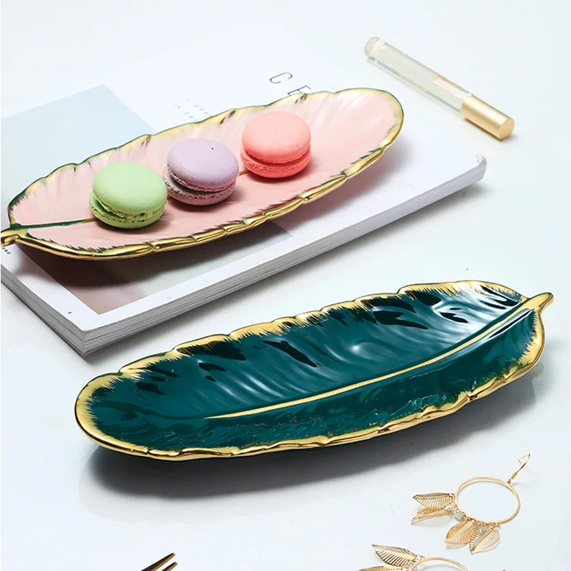 

Hot Selling ceramic feather plate feather tray, Pink, white, green , black