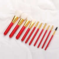 

Fast supplier Promotional 10 Pcs golden red goat hair professional makeup Brush Sets with stand-up makeup bag