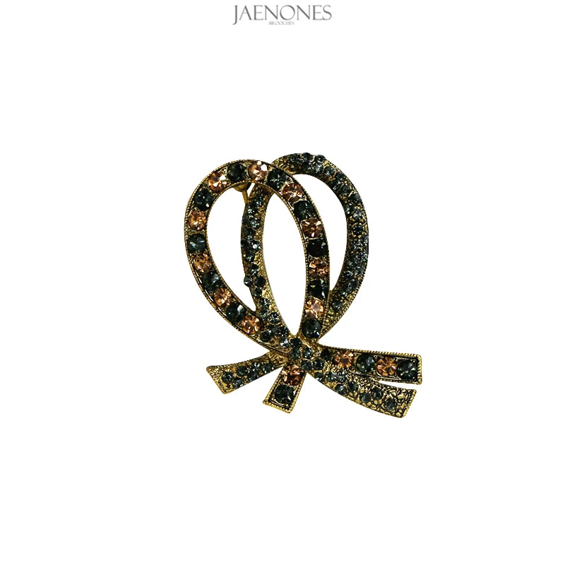 

JAENONES High Quality Fashion Vintage Rhinestone Simple Style Metal Brooch Elegant Bow Brooch For Ladies