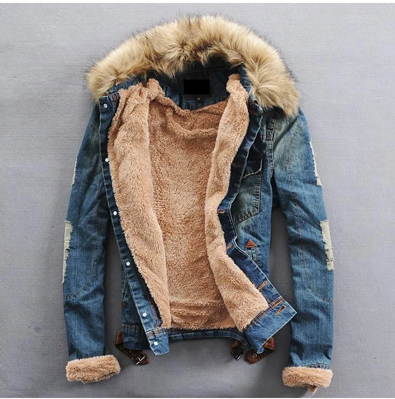 

OEM men jeans denim jacket with fur collar Men's jackets, Customized color