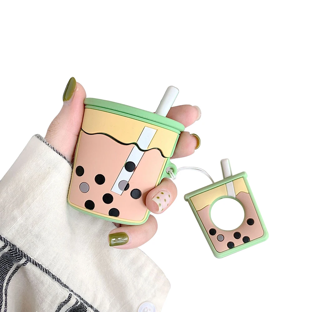 

pearl milk tea design 3d silicone case for earphone creative product for airpods 2 headset cover case for girl