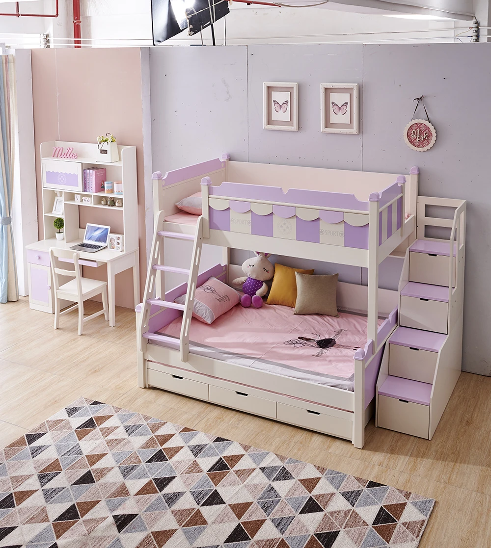 独特的形状儿童女孩床木双层床 3lyers 儿童床套