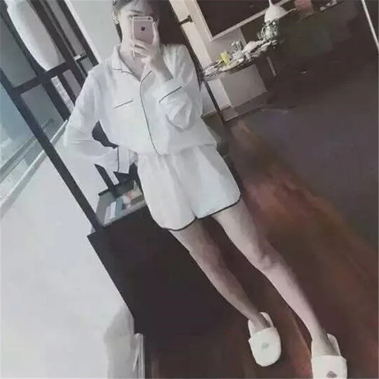 2019 spring and summer cardigan Korea Dongdaemun casual ladies home service silk pajamas set long-sleeved shorts