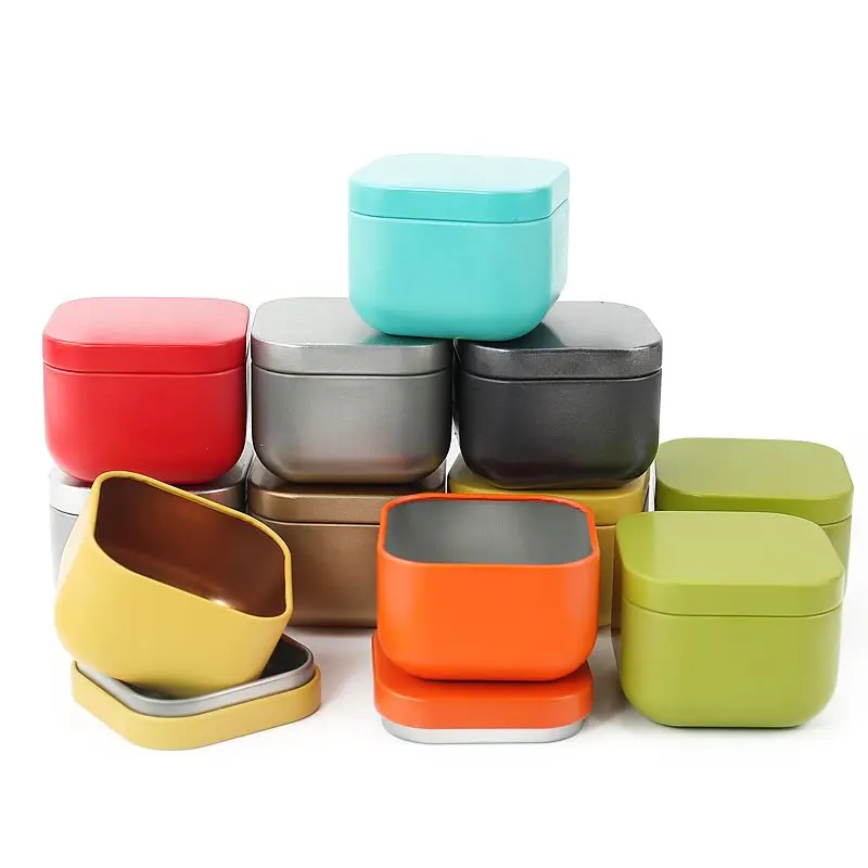 

55x45mm 60ml 60g 2oz Square Shape Metal Tin Candle Container Tea Candy Gift Packaging Jars