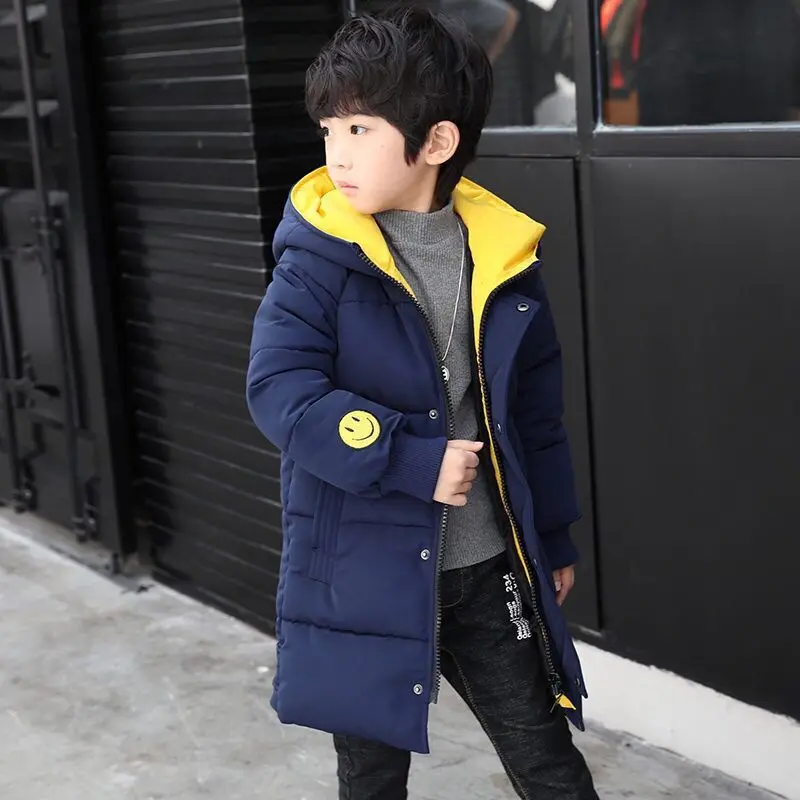 

2020 new Korean version of the medium and large children's long thick winter cotton jacket, Navy,black