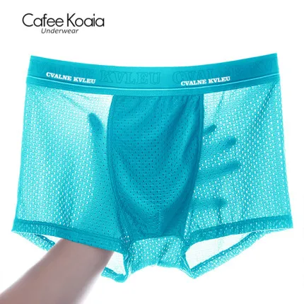 

Transparent cooling breathable sexy ice silk full open mesh mens underwear boxer briefs for male, Sky blue, balck, gray, coffee, royal blue