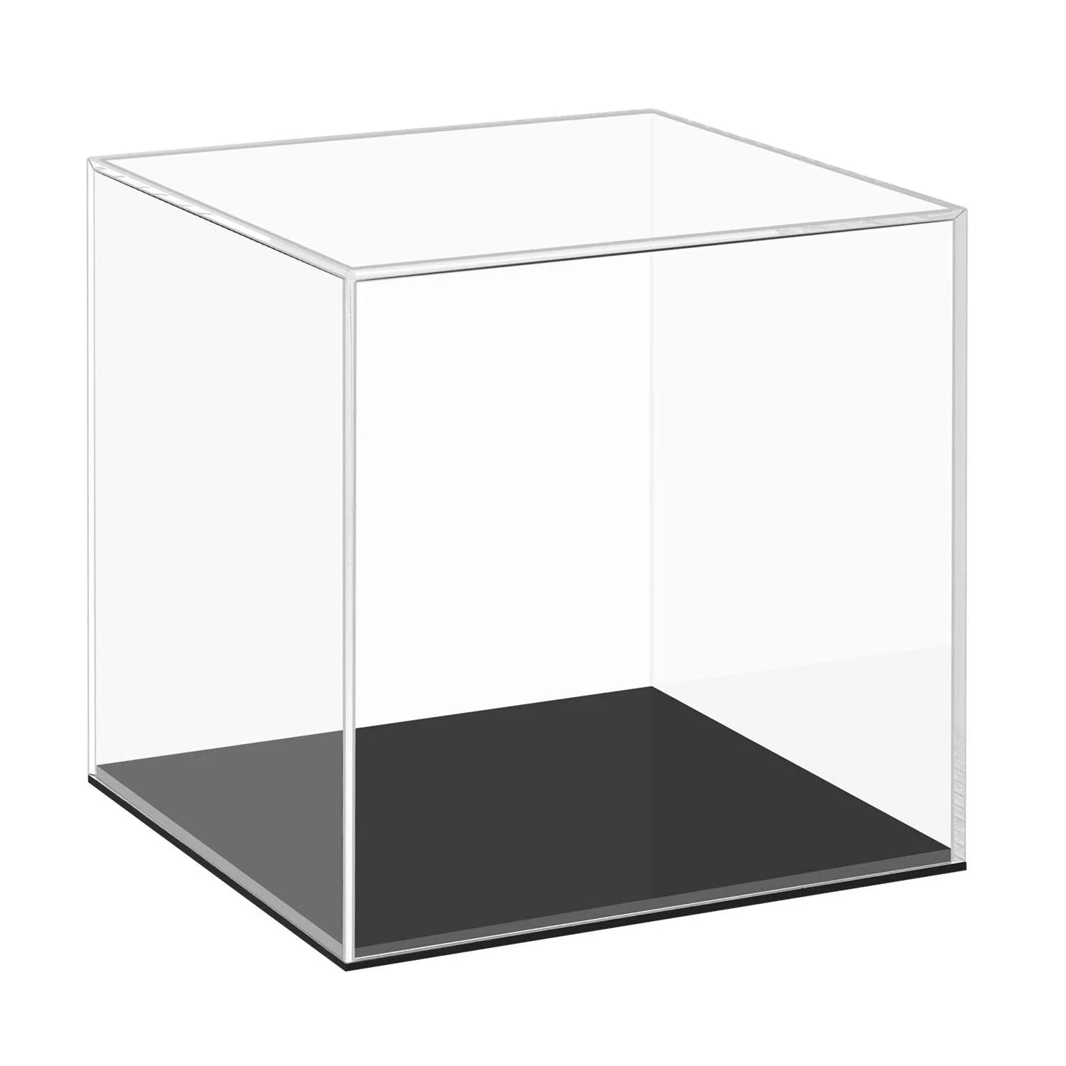 

Clear Acrylic Display Case with Black Base Countertop Box Organizer Stand Riser Dustproof Protect Showcase for Toys Collectibles