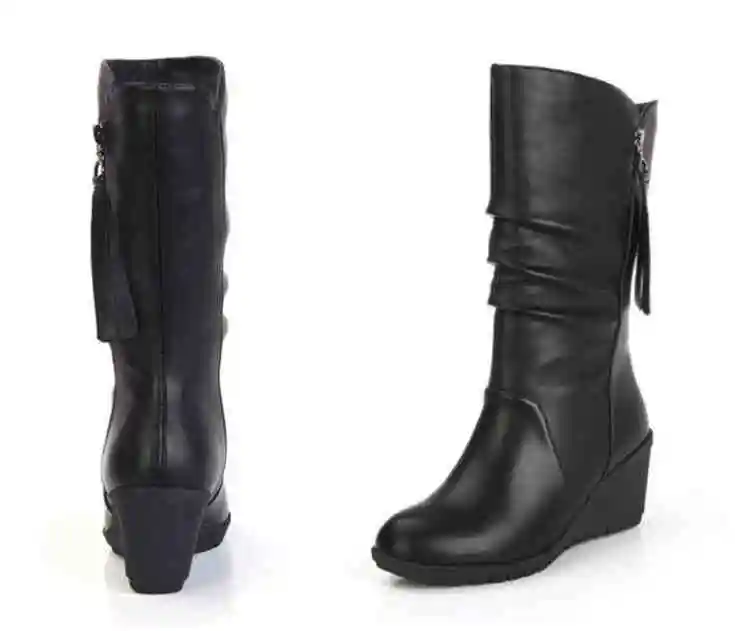 

Wholesale Explosion Boots Wedges Round Head Medium Tube Large Size European and American, Black