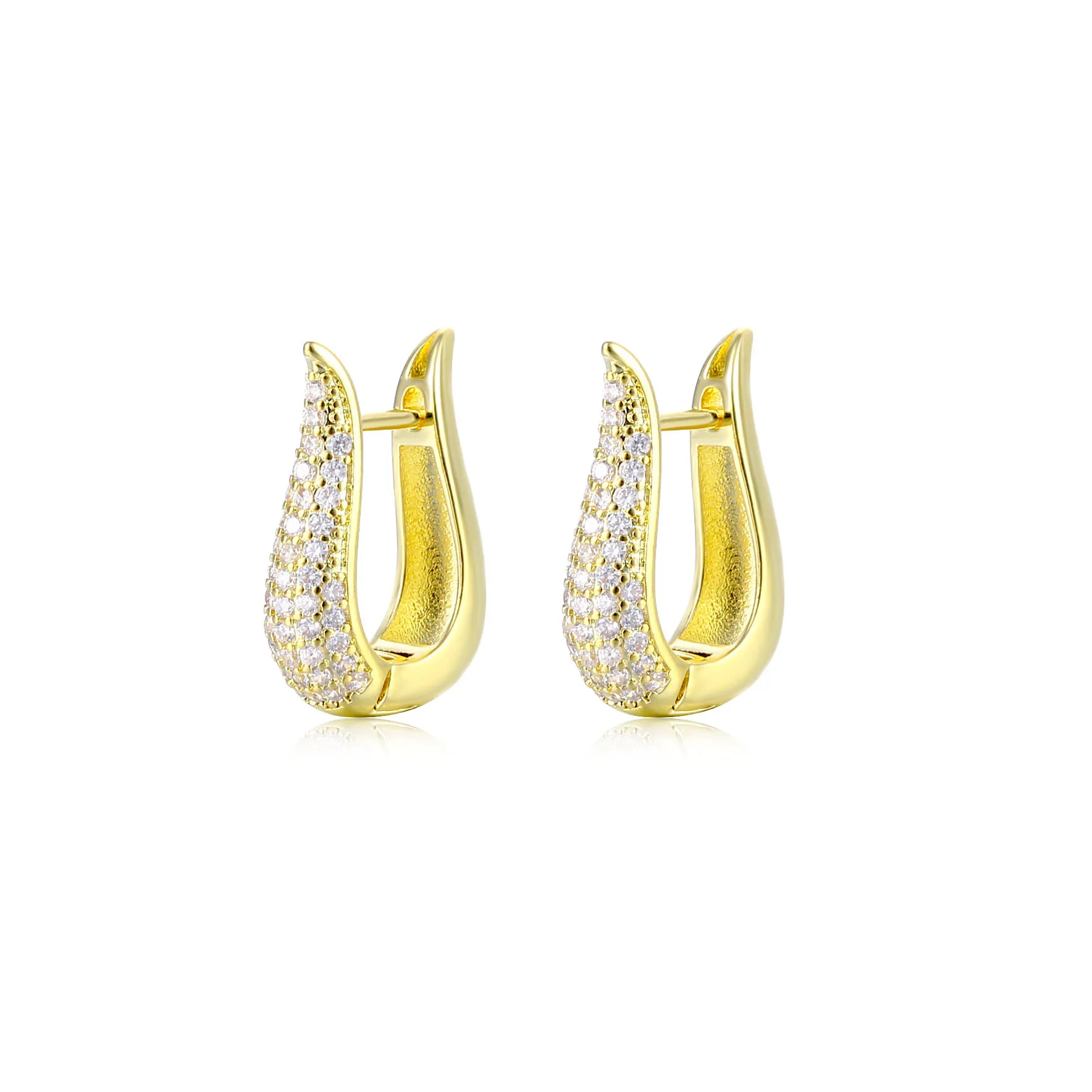 

Hot Selling Bling Bling Cubic Zirconia Geometric U Shaped Earrings High Quality Gold Plated Full Zircon Earrings For Women