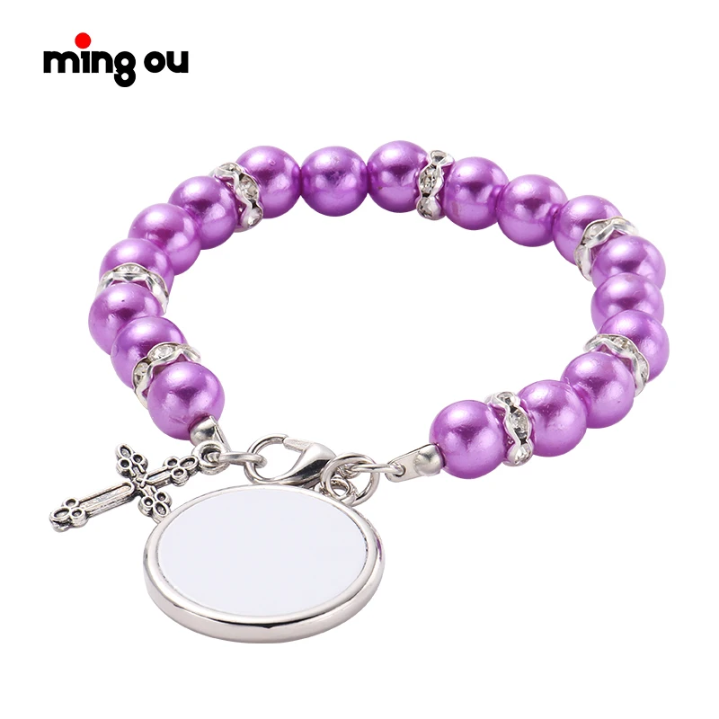 

Newest wholesale trendy rosary cross religious bracelets for unisex sublimation rosary bracelet