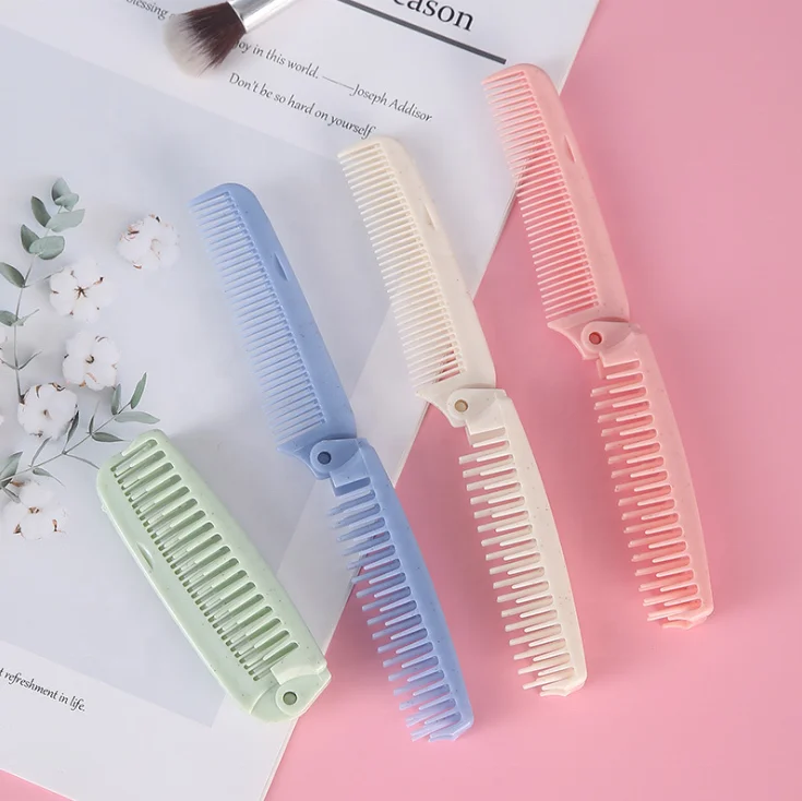 

Portable Wheat Straw Foldable Comb Dual Purpose Travel Beauty Hair Brush Scalp Health Comb Hotel Supplies