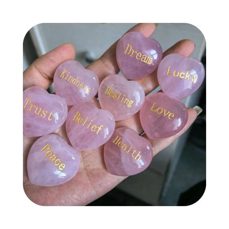Natural Factory Price Spiritual Rose Quartz Hearts With Letters Crystal Small Size pink Carvings Wedding Souvenirs for Guests