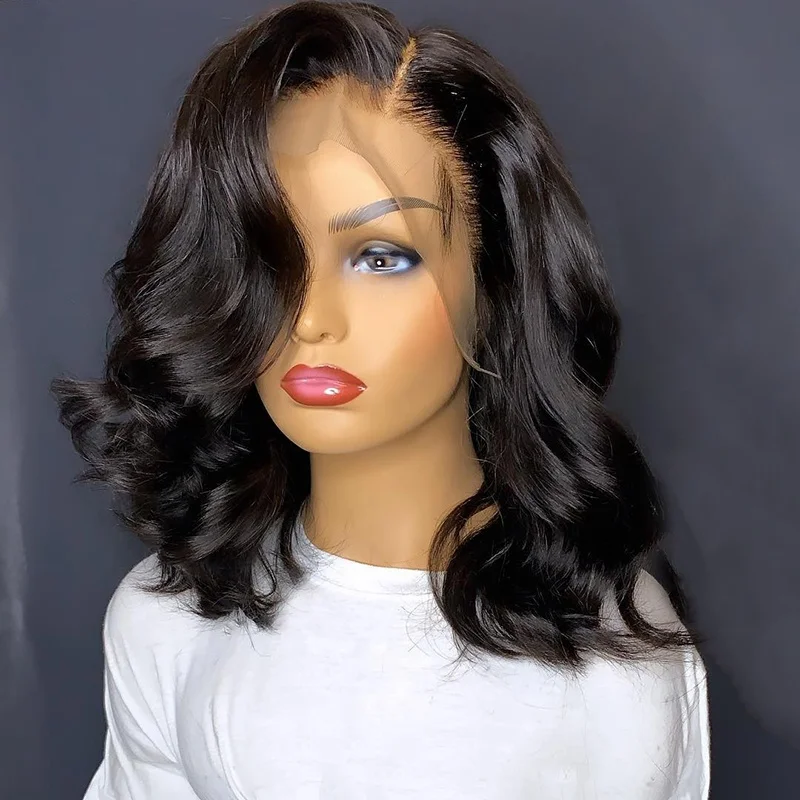 

Short Wavy Raw Indian Hair Full Lace Human Wig With Baby Hair For Black Women Bob Cut Overnight Delivery Lace Wigs