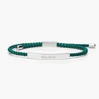 

Latest design stainless steel silver bar bracelet custom engraved Believe adjustable braided rope bracelet for femme