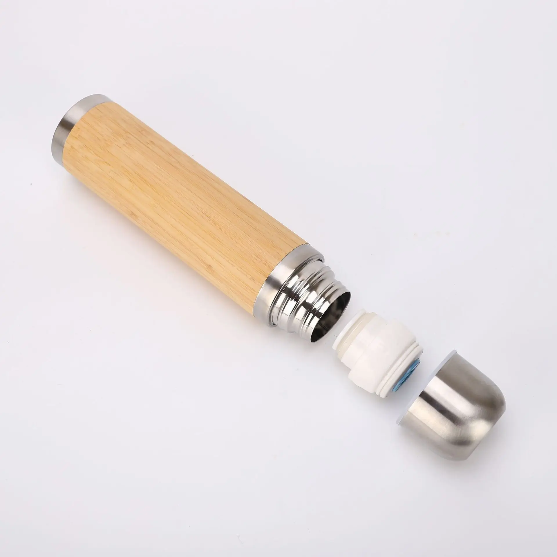 

Promotional Gift Double Wall Stainless Steel Bamboo Thermoses Bottle Bullet Bamboo Vacuum Double Wall Cup, Bamboo color