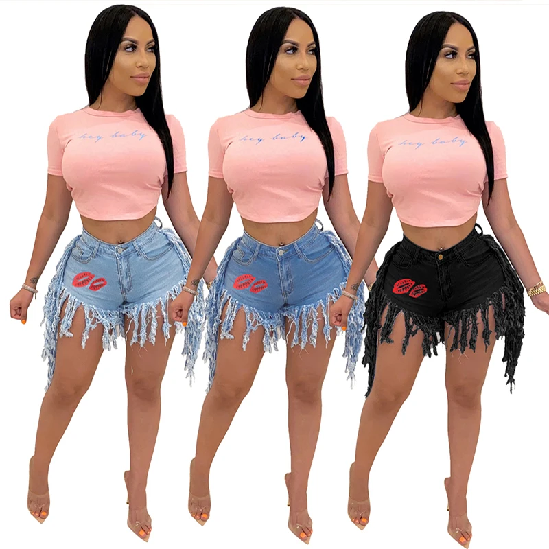 

Wholesale Ladies Sexy Short Jeans Fashion Denim Hot Pants Tassel Raw Hem Ripped Zipper Denim Shorts For Women