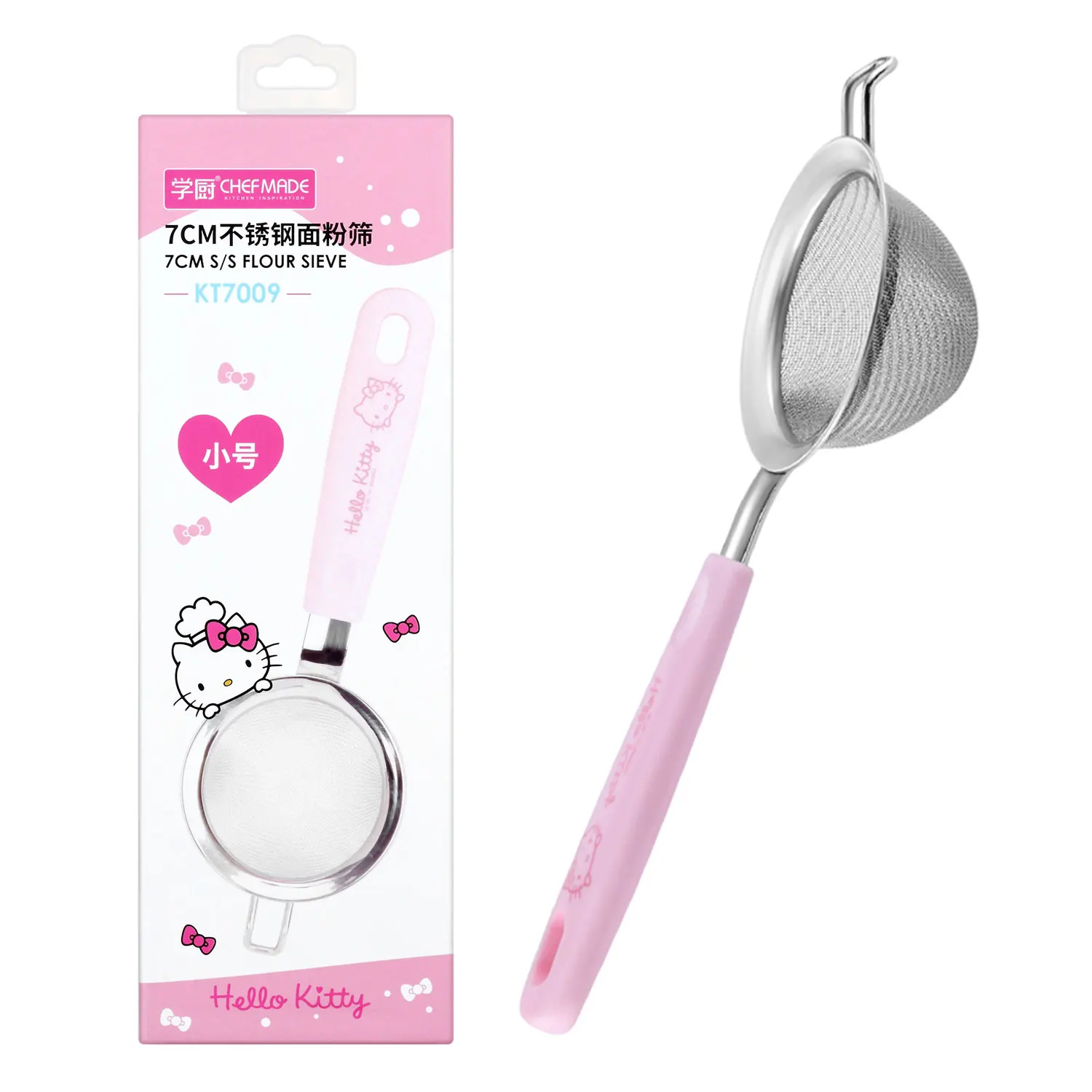 

CHEFMADE Mini Household Kitchen 7CM Stainless Steel 304 Handheld Mesh Size Sifter Round Flour Sieve, Pink