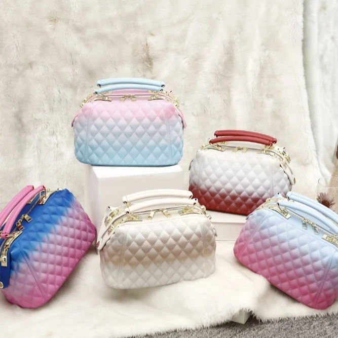 

2020 female bag new double hand-held color rhombic jelly bag crossbody bag purses and handbags, 6 colors