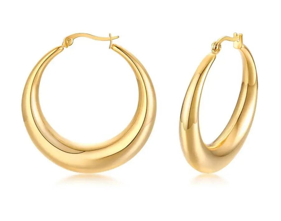 

Women Trendy 40MM Stainless Steel gold tube hoop earrings 18K Gold Plated Wide Big Chunky Thick Gold Hoop Earrings