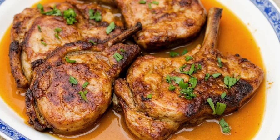 Balsamic pork chops sizzling on the grill
