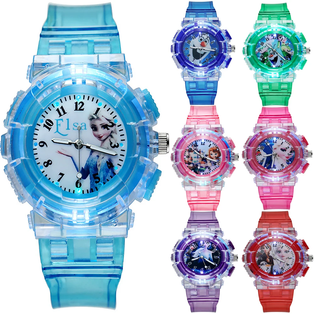 

New Disney Frozen Elsa Princess LED Watch Figure Toys Children's Cartoon Watch for Girls Kids Christmas Toy Gift