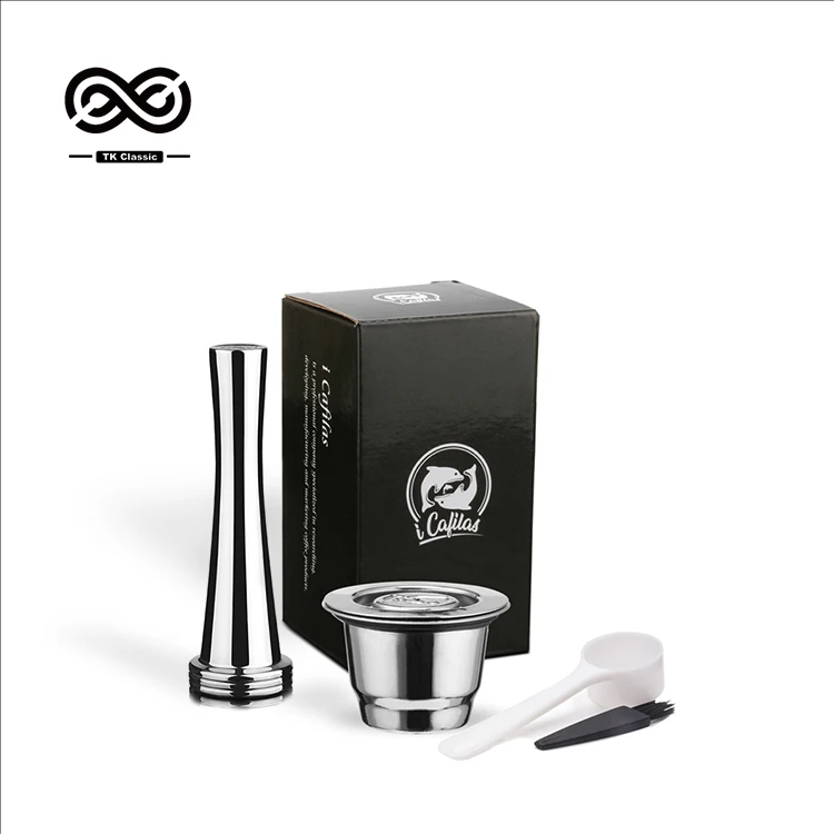 

Factory refillable stainless steel empty nespresso coffee capsules with lid, Silver