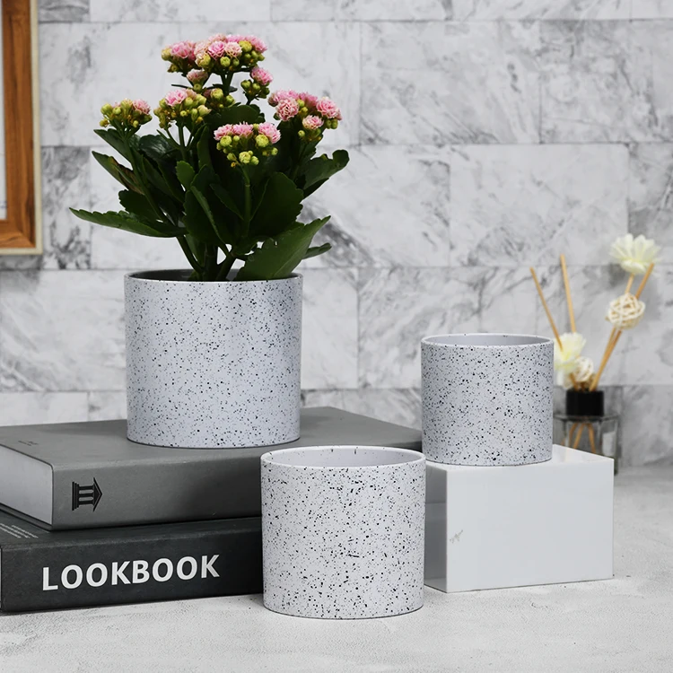 

Custom printed inside decorate white cylinder plastic planters medium pots for plants, White,black,customized color