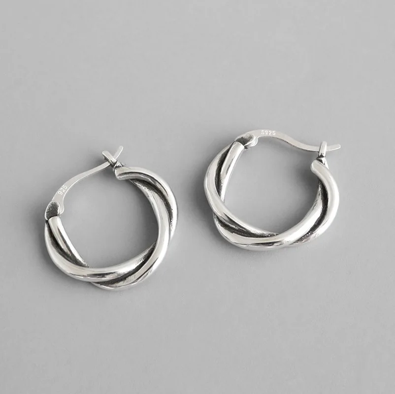 

Vintage New Design Silver Plated S925 Thorns Earrings Double Layers Weave Twist 925 Sterling Silver Hoop Earrings For Female