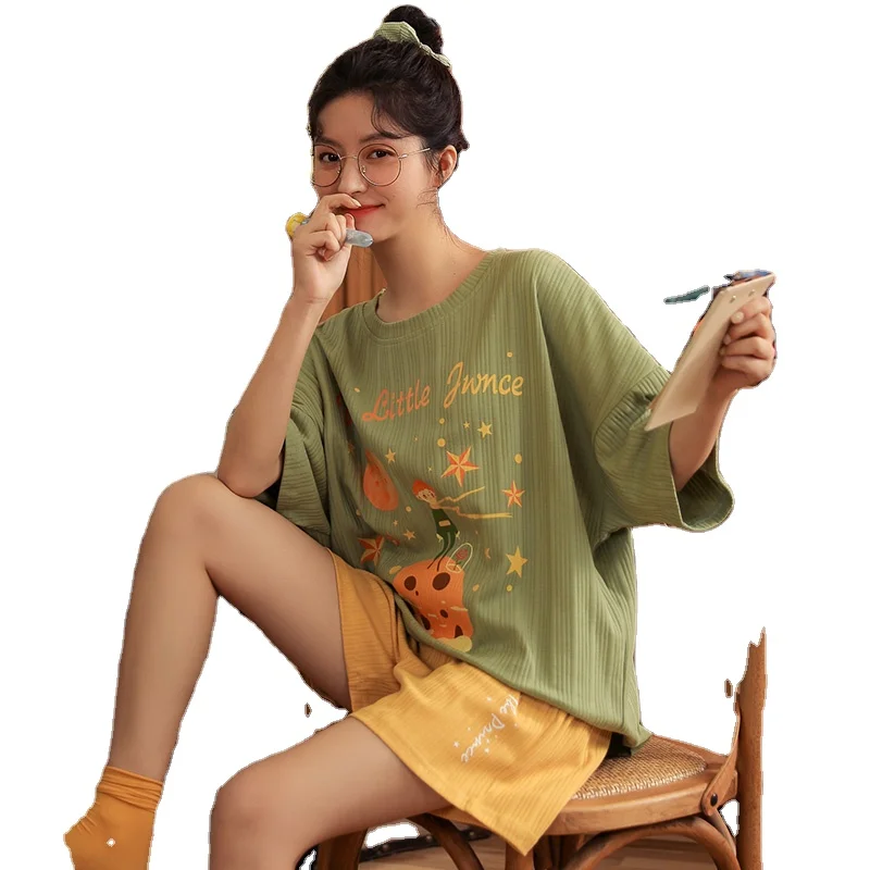 

New Summer Sleepwear Cotton Women's Pajamas Set Cartoon Girl Home Suit With Shorts Cute Pijamas Casual Comfort Pyjamas 2PCS, 40 colors