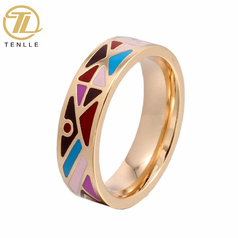 

Big Wide Ring Band Girls Colorful Enamel Jewelry Ring