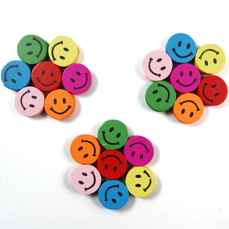 100 pcs Colorful Round Printed Face Wooden loose Beads For Handmade DIY Jewelry Making